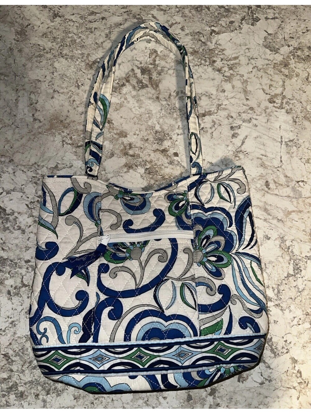 Vera Bradley Floral Quilted Tote Bag Magnetic Closure Inner Pockets Blue